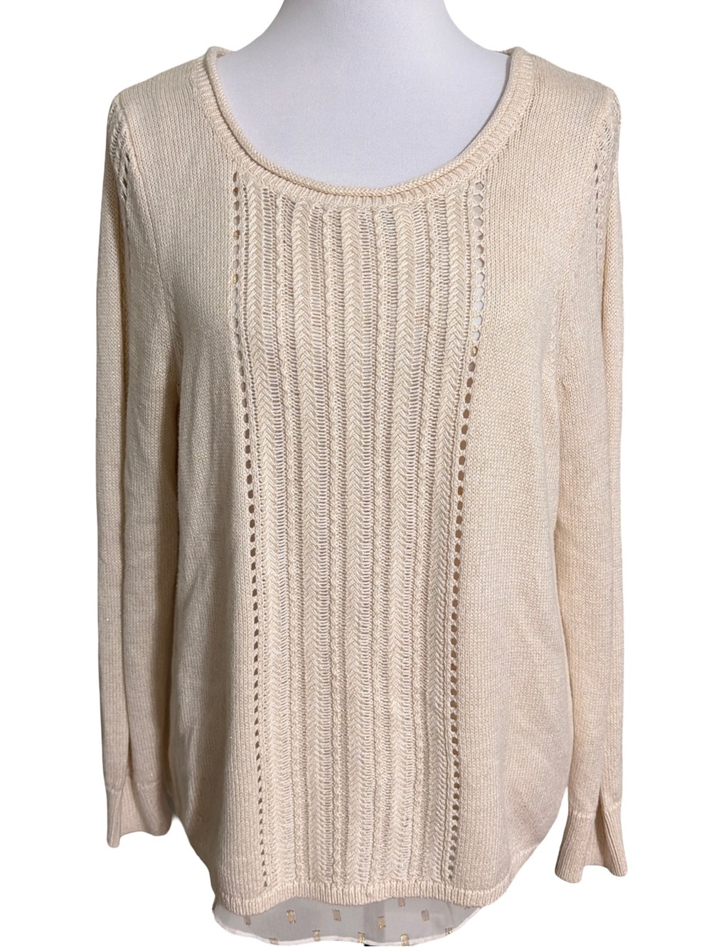 Lucky Brand Cream Cable Front Scoop Neck Sweater